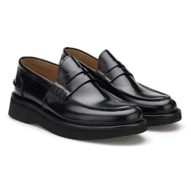 Green George Black Leather Live Tech Sole Loafer Italian Shoes - 2