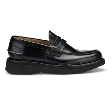 Green George Black Leather Live Tech Sole Loafer Italian Shoes - 4