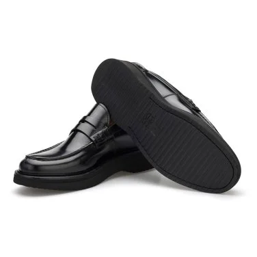 Green George Black Leather Live Tech Sole Loafer Italian Shoes - 5