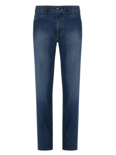 Hiltl Blue Washed Cotton Elastane 5 Pocket Regular Fit Denim Men's Trousers - 1