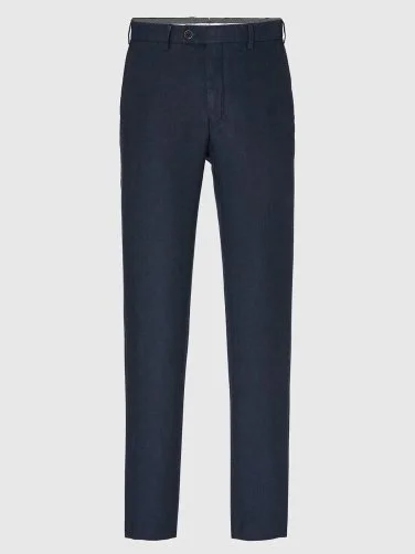Hiltl Chino Navy Blue Pure Linen Regular Fit Trousers - 3