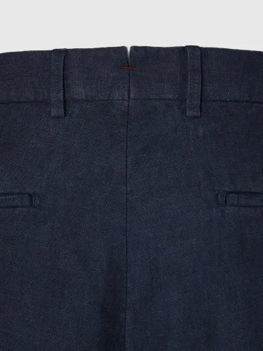 Hiltl Chino Navy Blue Pure Linen Regular Fit Trousers - 4