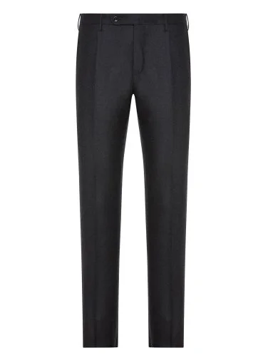 Incotex Dark Grey Wool Flannel Slim Fit Trousers - 1