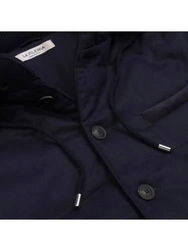 La Fileria Navy Blue Filled, Hooded Wool Men's Jacket Knitwear - 2