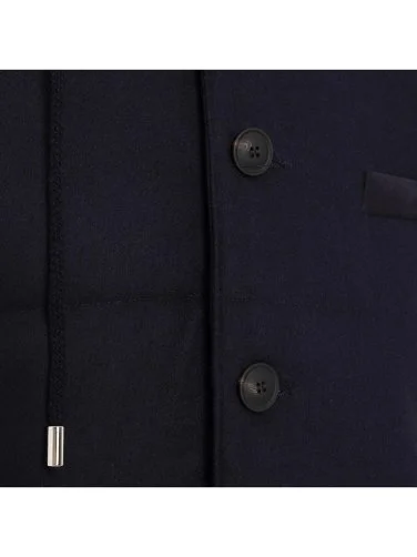 La Fileria Navy Blue Filled, Hooded Wool Men's Jacket Knitwear - 3