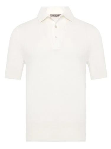 La Fileria Ecru Shirt Collar Regular Fit Cotton Knitwear - 1