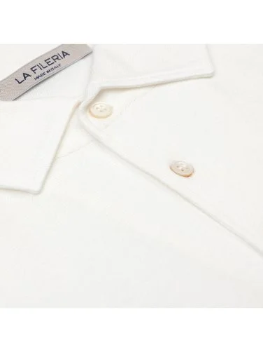 La Fileria Ecru Shirt Collar Regular Fit Cotton Knitwear - 3