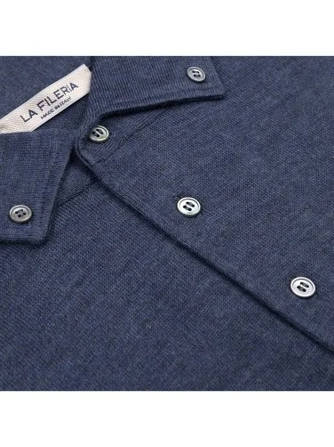 La Fileria Indigo Blue Wool Polo Button-down Collar Sweater - 3