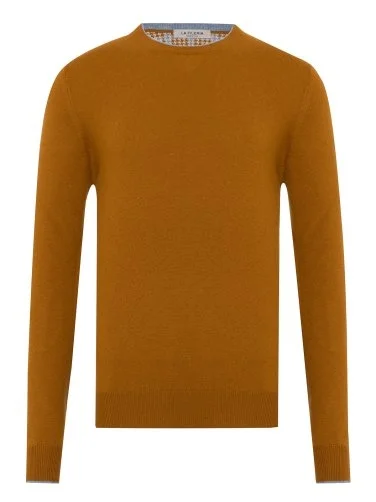 La Fileria Mustard Color Crew Neck Veiled Wool Cashmere Sweater - 1
