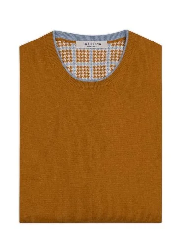 La Fileria Mustard Color Crew Neck Veiled Wool Cashmere Sweater - 2