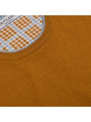 La Fileria Mustard Color Crew Neck Veiled Wool Cashmere Sweater - 3