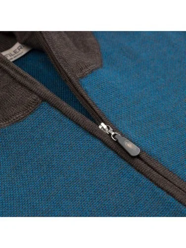 La Fileria Turquoise Brown Zippered Wool Men's Cardigan Knitwear - 3