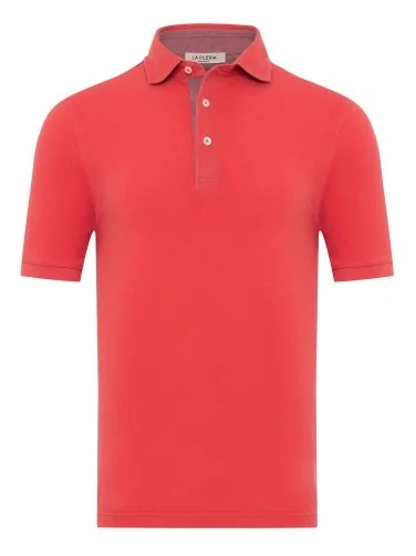 La Fileria Vintage Coral Color Shirt Collar Slim Fit Cotton T-Shirt - 1