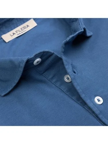 La Fileria Vintage Indigo Blue Shirt Collar Cotton Slim Fit T-Shirt - 3