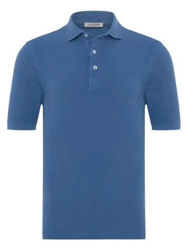 La Fileria Vintage Indigo Blue Shirt Collar Cotton Slim Fit T-Shirt - 1