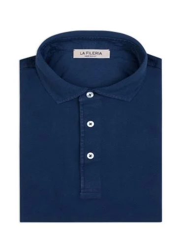 La Fileria Vintage Indigo Navy Blue Shirt Collar Cotton Slim Fit T-Shirt - 2