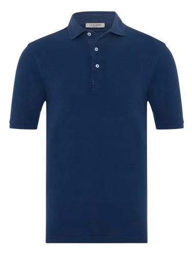 La Fileria Vintage Indigo Navy Blue Shirt Collar Cotton Slim Fit T-Shirt - 1