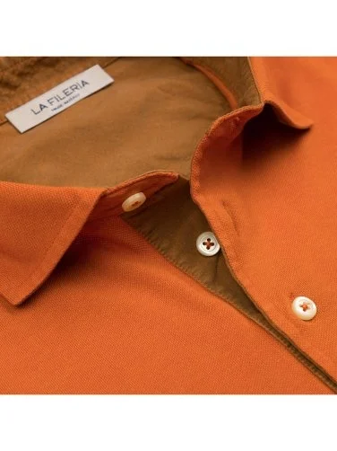 La Fileria Vintage Orange Shirt Collar Cotton Slim Fit T-Shirt - 3