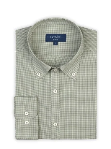 Light Green Plaid Button-down Collar Tailor Fit Shirt with Germirli - 2