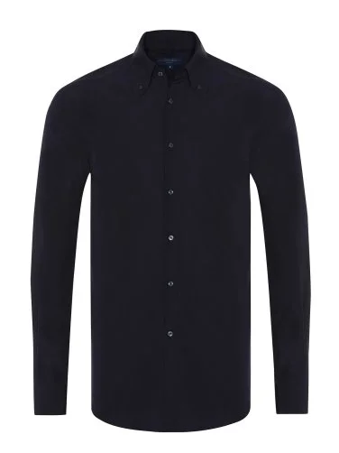 Germirli Navy Blue Button-down Collar Tailor Fit Men's Tencel Shirt - 1