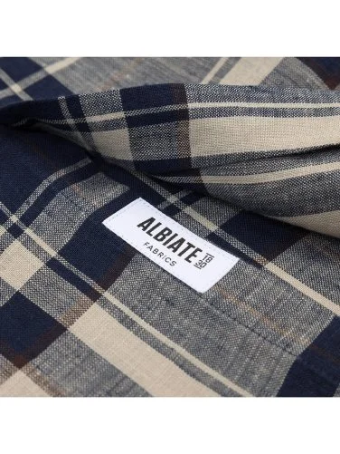 Germirli Navy Blue Plaid Patterned Linen Men's Button-Down Collar Shirt - 4