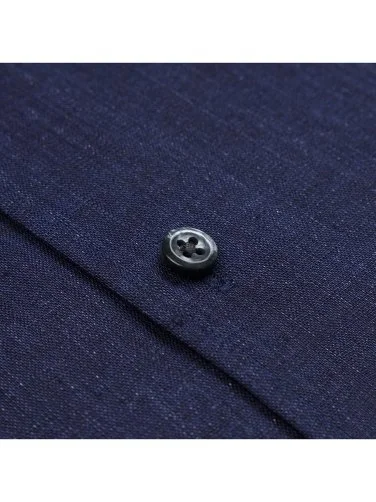 Germirli Navy Blue Thomas Mason Non Iron Button-down Collar Tailor Fit Linen Shirt - 3