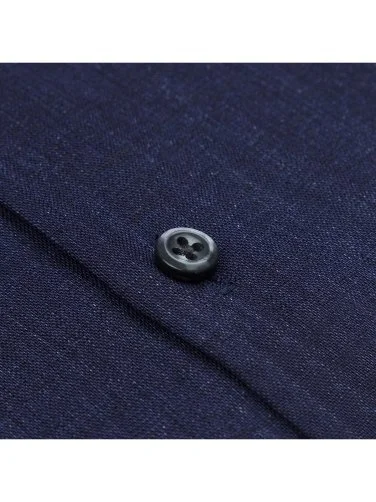 Germirli Navy Blue Thomas Mason Non Iron Classic Collar Tailor Fit Linen Shirt - 3
