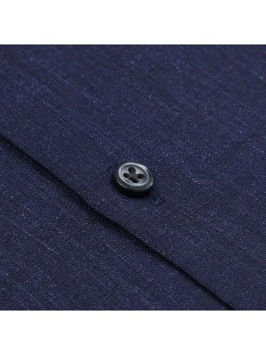 Germirli Navy Blue Thomas Mason Non Iron Lapel Collar Tailor Fit Linen Shirt - 4