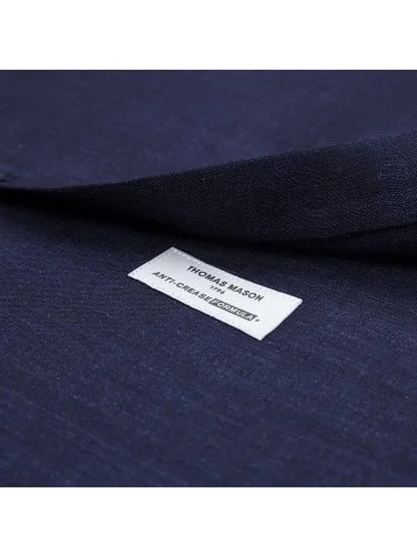 Germirli Navy Blue Thomas Mason Non Iron Lapel Collar Tailor Fit Linen Shirt - 6