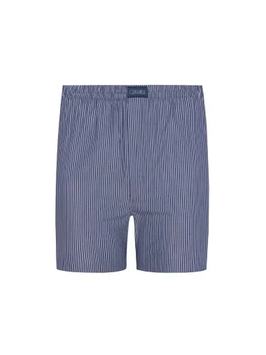 Navy Blue White Striped Cotton Boxer Shorts with Germirli - 1