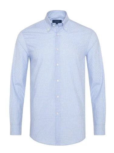 Non Iron Blue Square Patterned Button-down Collar Tailor Fit Journey Checkered Shirt with Germirli Pattern - 3