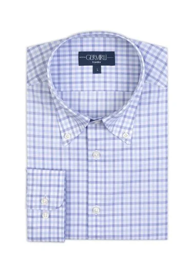 Non Iron Journey Blue Plaid Button-down Collar Tailor Fit Cotton Shirt with Germirli - 2