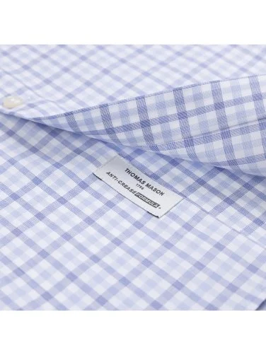 Non Iron Journey Blue Plaid Button-down Collar Tailor Fit Cotton Shirt with Germirli - 3