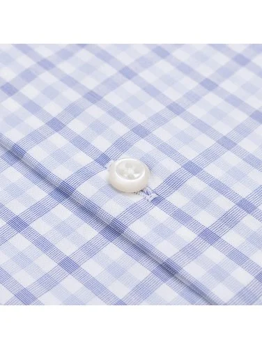 Non Iron Journey Blue Plaid Button-down Collar Tailor Fit Cotton Shirt with Germirli - 4