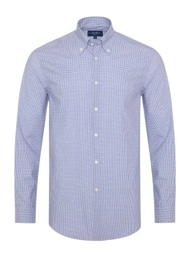 Non Iron Navy Blue Square Patterned Button-down Collar Tailor Fit Journey Checkered Shirt with Germirli - 3