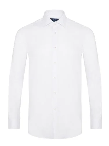 Non Iron White Classic Collar Tailor Fit Journey Linen Shirt with Germirli - 1