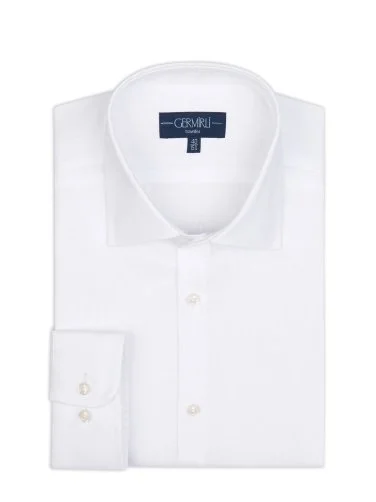 Non Iron White Classic Collar Tailor Fit Journey Linen Shirt with Germirli - 2