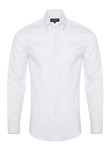 Non Iron White Panama Button-Down Collar Tailor Fit Zero 24 Shirt with Germirli - 1