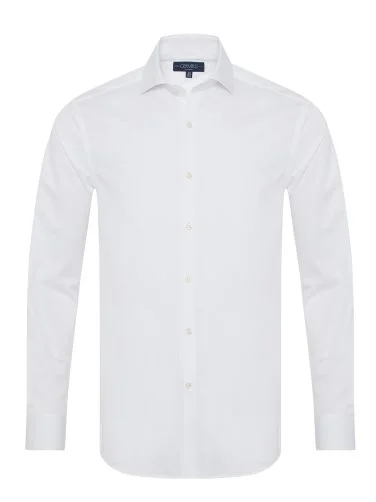 Germirli Non Iron White Thin Twill Tailor Fit Zero 24 Italian Collar Shirt - 1