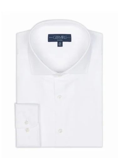 Germirli Non Iron White Thin Twill Tailor Fit Zero 24 Italian Collar Shirt - 2