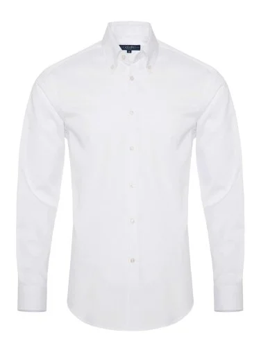 Non Iron White Twill Button-Down Collar Tailor Fit Zero 24 Shirt with Germirli - 1