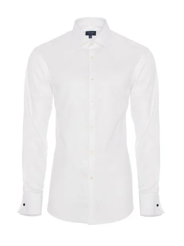 Non Iron Twill Classic Collar Tailor Fit White Journey Cuffed Shirt with Germirli - 1