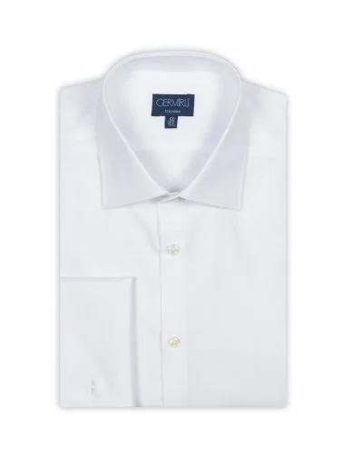 Non Iron Twill Classic Collar Tailor Fit White Journey Cuffed Shirt with Germirli - 2