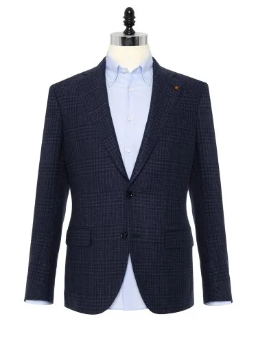Sartoria Latorre Navy Blue Ermenegildo Zegna Plaid Silk Linen Wool Men's Jacket - 1