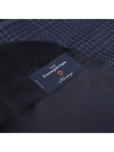 Sartoria Latorre Navy Blue Ermenegildo Zegna Plaid Silk Linen Wool Men's Jacket - 2
