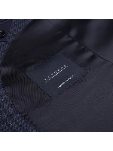 Sartoria Latorre Navy Blue Ermenegildo Zegna Plaid Silk Linen Wool Men's Jacket - 3