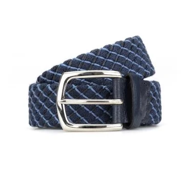Stefano Corsini Navy Blue Leather Wool Knit Belt - 1