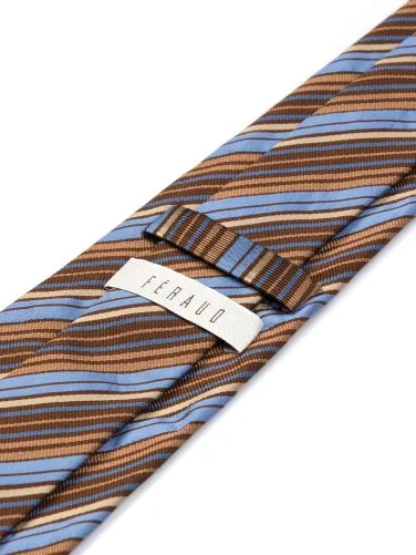 Feraud Kahverengi Mavi İnce Çizgili İtalyan Kravat - 2