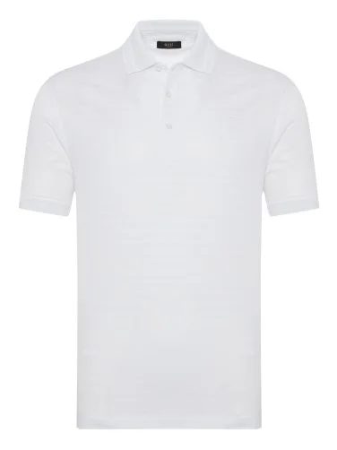 Gallus Beyaz Dokulu Polo Yaka Regular Fit Tişört - 1