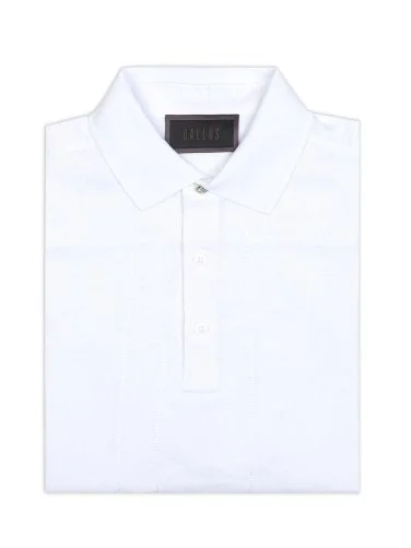 Gallus Beyaz Polo Yaka Desenli Regular Fit Pamuk Keten Tişört - 2